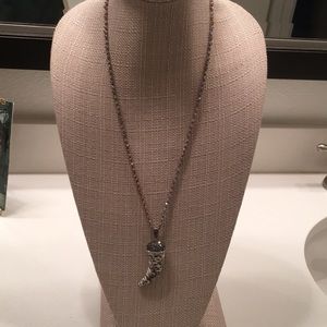 Long beaded leather tooth necklace